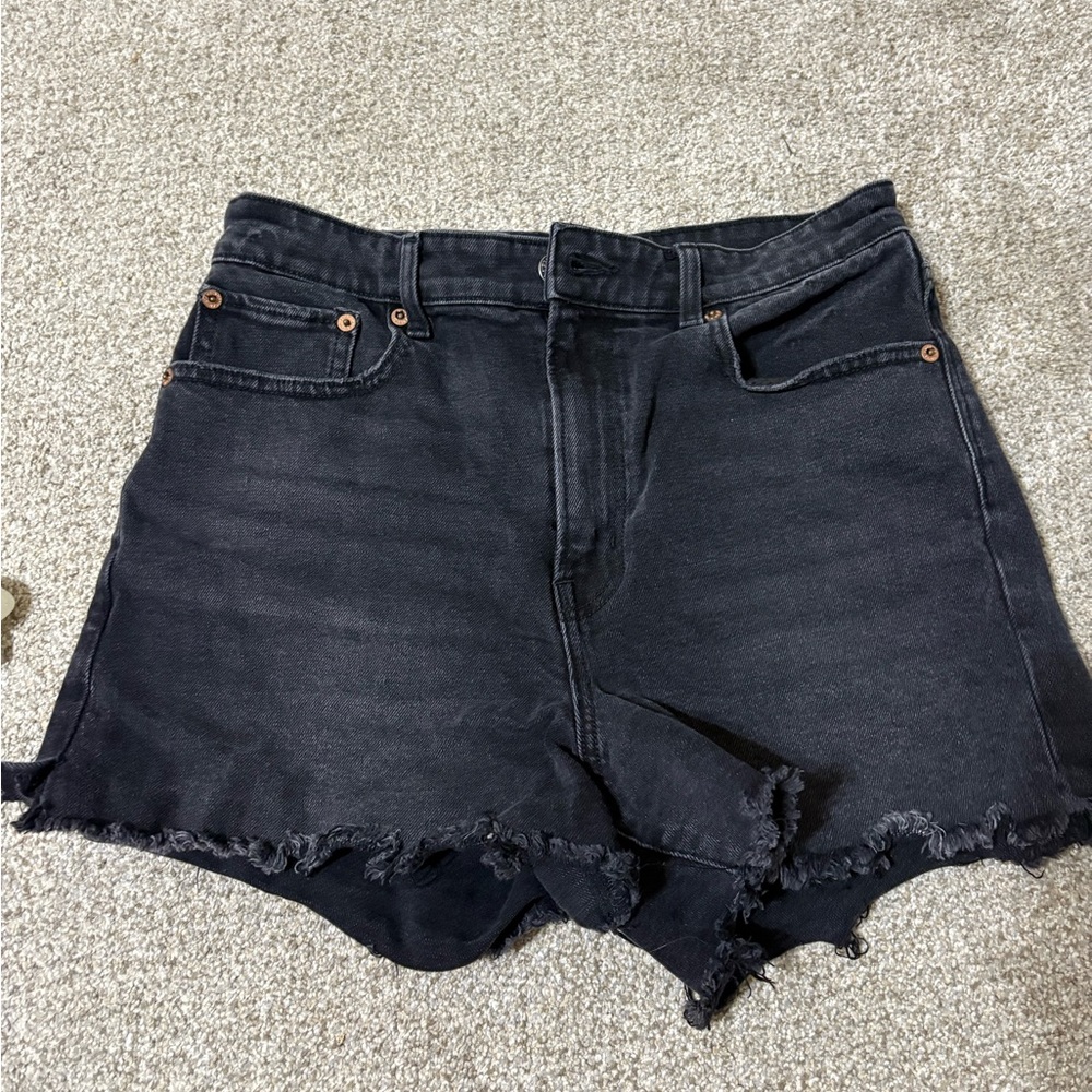 American Eagle Outfitters Black High-Waisted Jean Shorts Frayed Hem